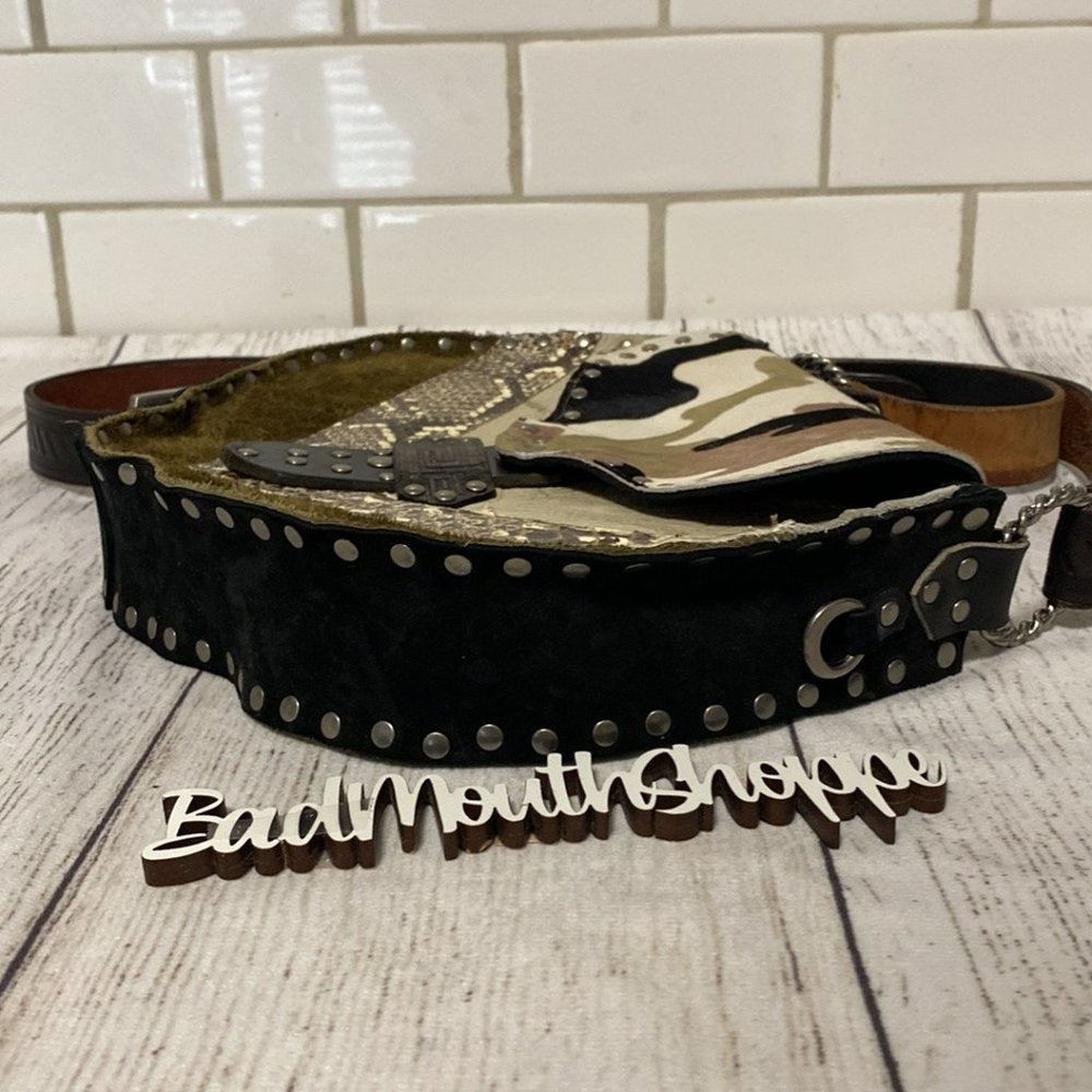 *Ransack Leather Upcycled Handmade Camo Snakeskin Crossbody Purse Saddle Bag - Picture 5 of 11